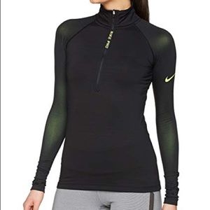 Nike Half Zip Running Top, Black/Volt Green, XS
